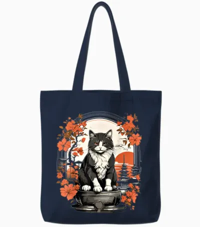 Japanische Katze, ästhetisch, Herren, Damen, Kinder, Japanischer Stil Tote Bags - Navy