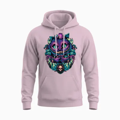 Alice in Wonderland Cheshire Cat All Mad Here T-Shirt, Black Unisex Hoodie - Light Pink
