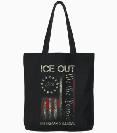 Ice Out No Human Is Illegal Us Flag Distressed Men Women Tote Bags - Black
