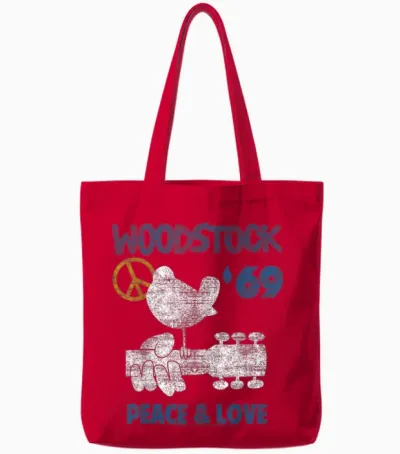 Woodstock Peace and Love Tote Bags - Red