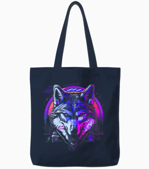 Retro Rhythm Wolf - Wildlife Tote Bags in Navy