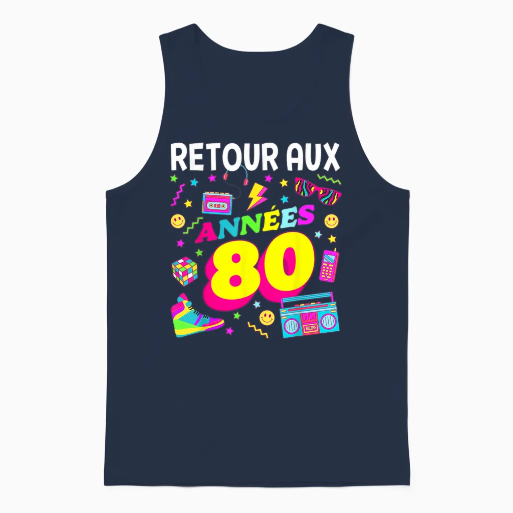 Party 80s Birthday Party 80s Retro Style T-Shirt, Black, S Unisex Tank Top in Navy