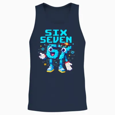 67 Six Seven 6-7 - Funny Italian Brainrot Kids Gaming Meme Unisex Tank Top - Navy