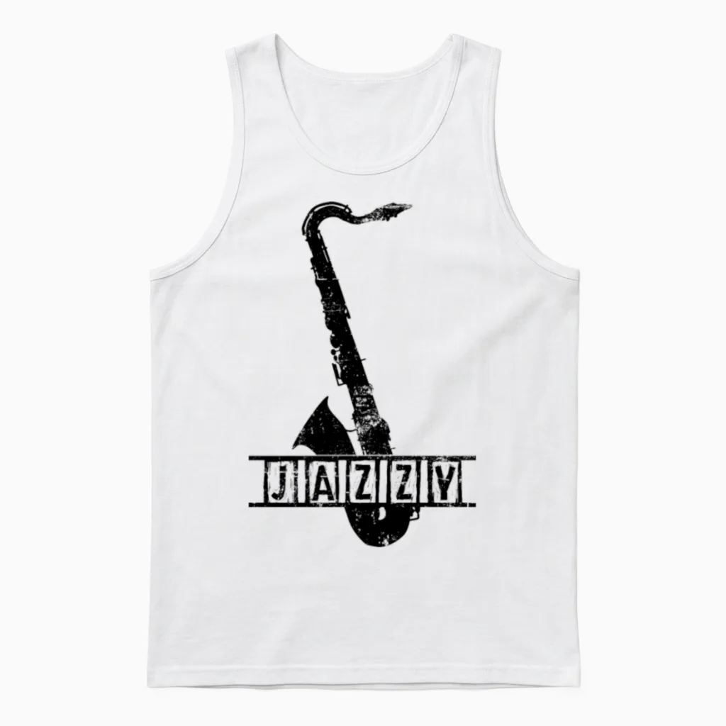 Jazz Saxophone Retro Unisex Tank Top in White