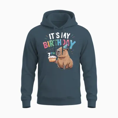 Kids 7th Birthday Capybara 7 Years Old Birthday Party Unisex Hoodie - Dark Heather