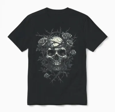Totenkopf Mit Rosen Und Dornen - Gothic Unisex T-Shirt - Black
