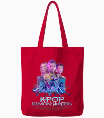 Kpop Demon Hunters Huntrix Billboard Officially Licensed Tote Bags - Red