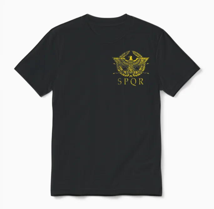 S.p.q.r. Chest Pocket - Antique Rome Logo Spqr Distressed Unisex T-Shirt in Black