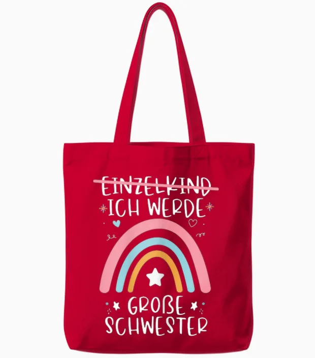 I Will Big Sister 2024 Rainbow Baby Shower T-Shirt, Black Tote Bags in Red