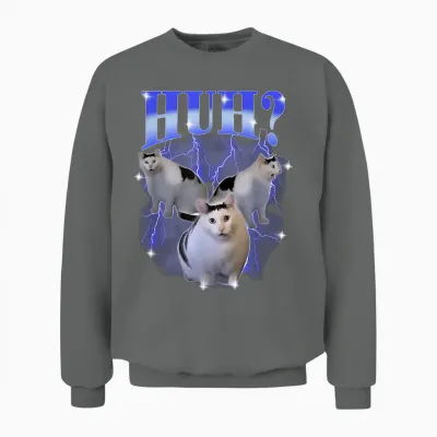 Huh Silly Cat Meme Funny Strange Bootleg Specific Thanks Meme Unisex Sweatshirt - Graphite Heather