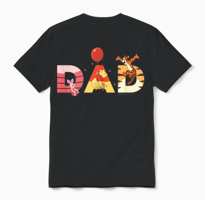 Disney Winnie the Pooh and Friends Dad Father's Day Birthday Unisex T-Shirt in Black