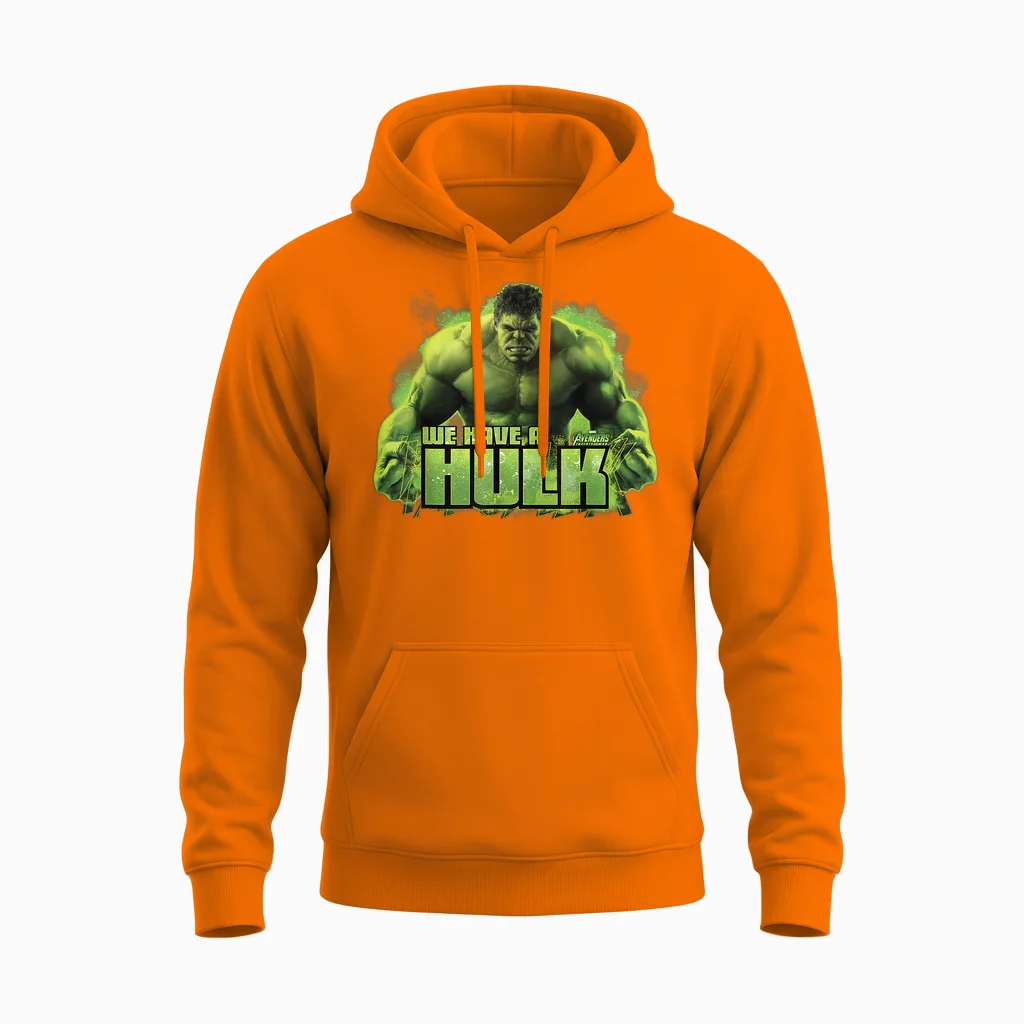 Marvel Infinity War We Have a Hulk T-Shirt, Black, S Unisex Hoodie in Safety Orange