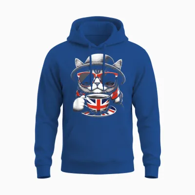Cat Sunglasses Uk British Flag England Funny Unisex Hoodie - Royal