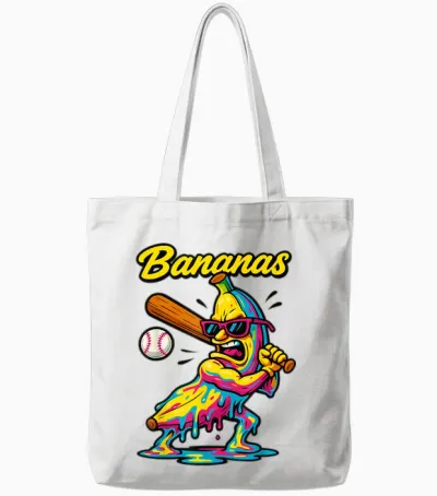 Funny Banana Swinging Baseball Funny Drip Mascot Cool Banana Tote Bags - White