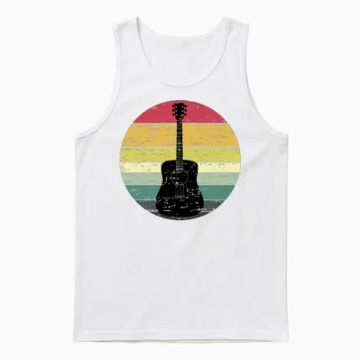 Retro Sunset Guitar Distressed Retro Rainbow Unisex Tank Top - White