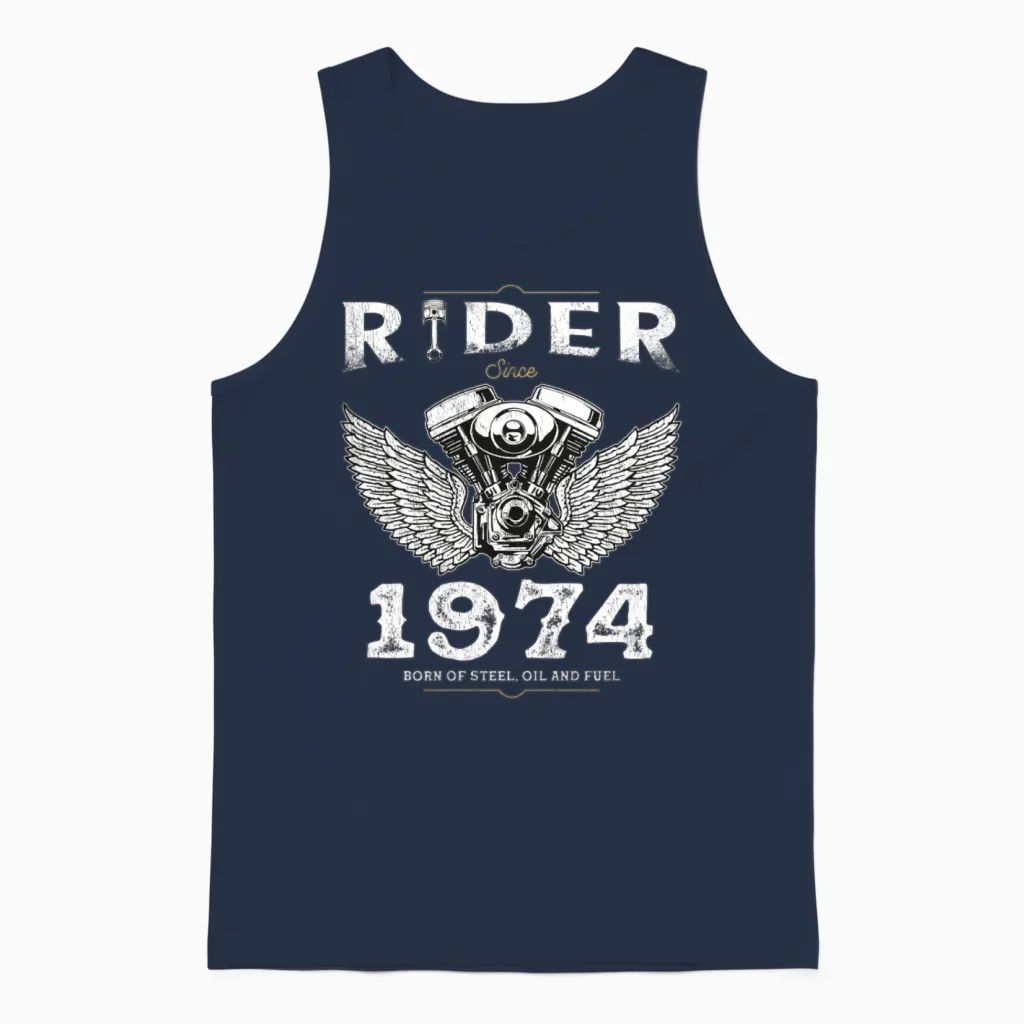 Rider Since 1974 - 51 Years, Fueled by Freedom Unisex Tank Top in Navy