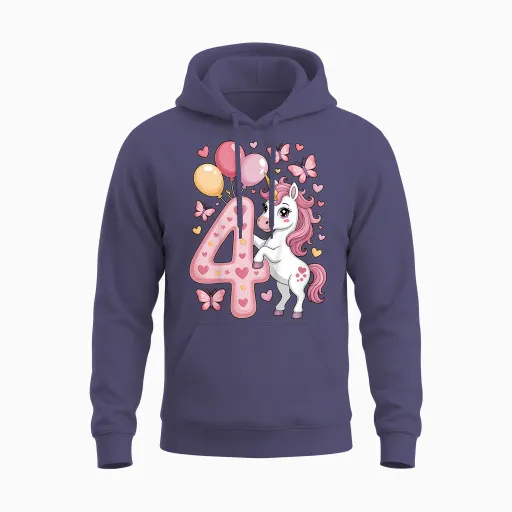 Unicorn 4th Birthday Girl 4 Years Old Horses I Am 4 Unisex Hoodie - Heather Sport Dark Navy