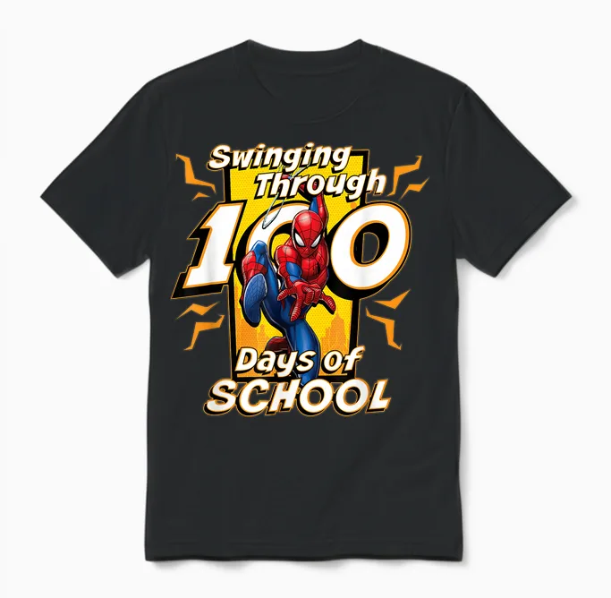 Marvel Super Heroes Spider-Man 100 Days of School 100th Day Unisex T-Shirt in Black