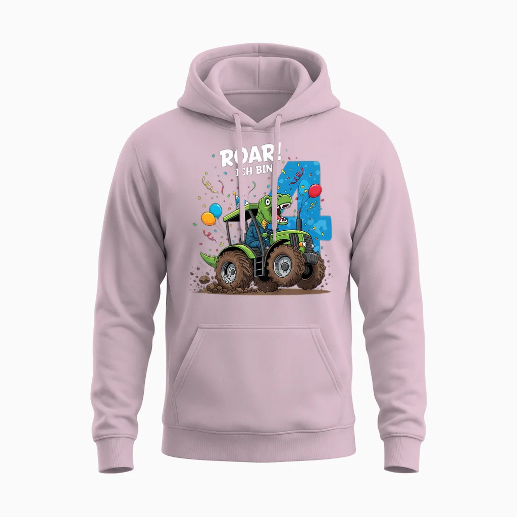 Kinder Dinosaurier Traktor Kinder Geburtstag 4 Jahre Junge Unisex Hoodie in Light Pink