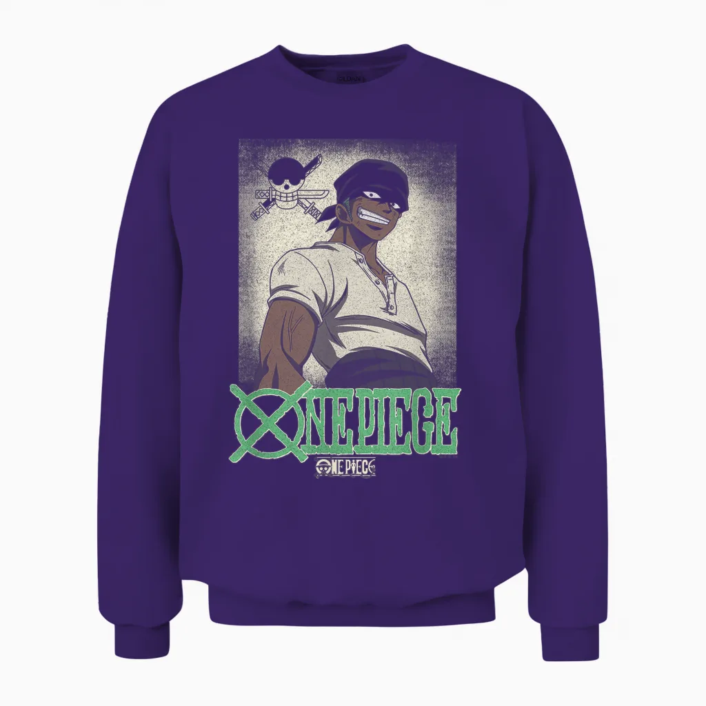 One Piece Anime Vintage Illustration Roronoa Zoro Unisex Sweatshirt in Purple