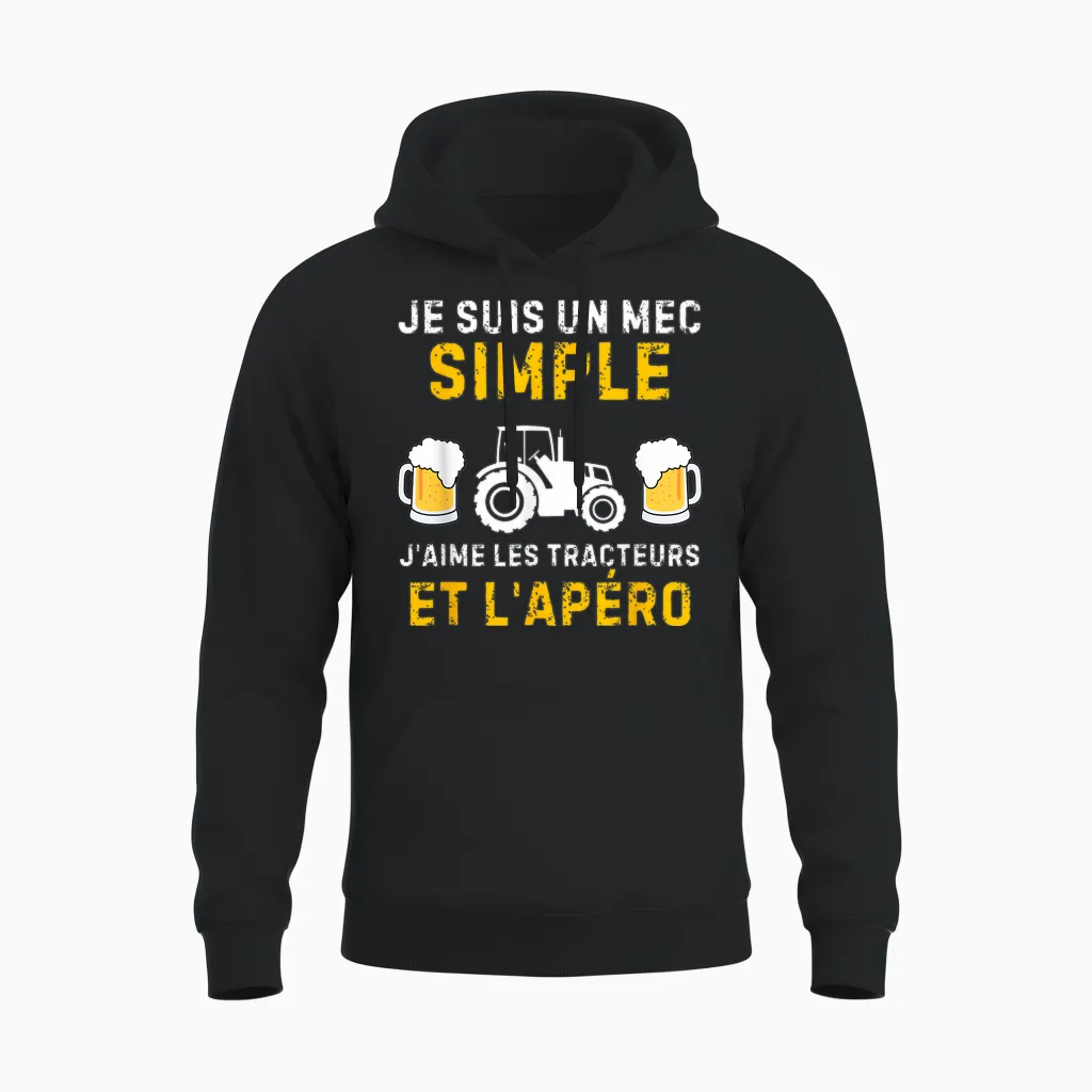 I Am a Simple Guy I Love Tractors and the Aperitif T-Shirt, Black, S Unisex Hoodie in Black
