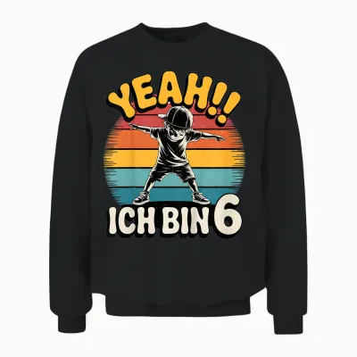 Kinder Yeah Ich Bin 6 Skater Geburtstag 6. Geburtstag Junge Retro Unisex Sweatshirt - Black