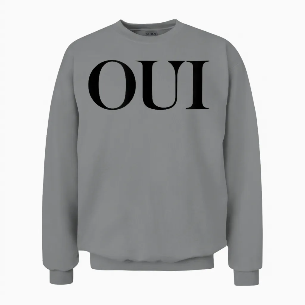 Oui Women's French Word White T-Shirt, Black, S Unisex Sweatshirt in Sport Grey