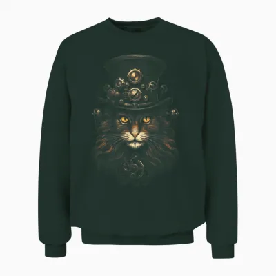 Steampunk Cat T-Shirt, Black Unisex Sweatshirt - Forest