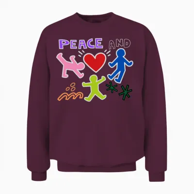 Keith Graffiti Peace and Love Art Cartoon Gift Unisex Sweatshirt - Maroon