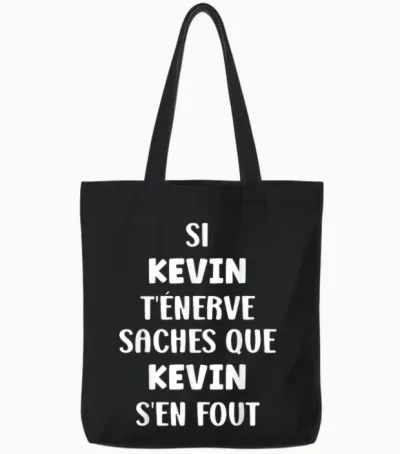 Name if Kevin T'énerve Humor Custom Name Kevin T-Shirt, Black, S Tote Bags - Black