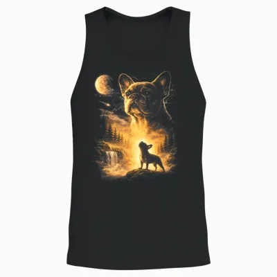 French Bulldog Howling to the Moon Meme 90s Animal Graphic Unisex Tank Top - Black
