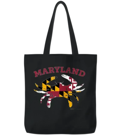 Maryland State Blue Crab Tote Bags - Black