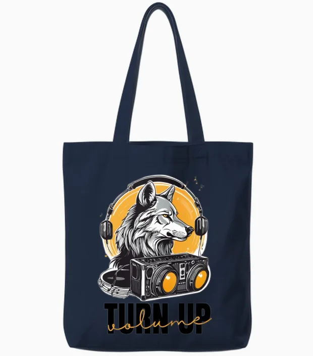 Turn Up Volume , Wolf Music - Wildlife Tote Bags in Navy