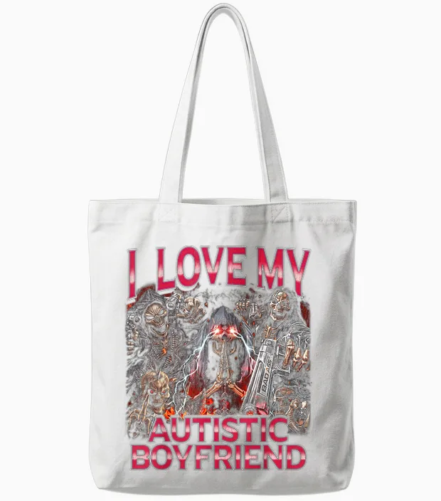 Autistic Boyfriend - Edgy Skeleton Bootleg Skeleton Meme Tote Bags in White