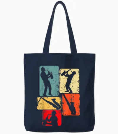 Saxophone Saxophone Man Child T-Shirt, Black Tote Bags - Navy