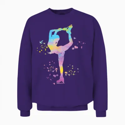 Iceskating Figure Skating Ice Dancing Accessoires Bunte Mädchen Eiskunstlauf Eislaufen T-Shirt Multicolored Crew Neck Halbarm Small Polyester 100% Klassisch Sportswear Mädchen Unisex Sweatshirt - Purple