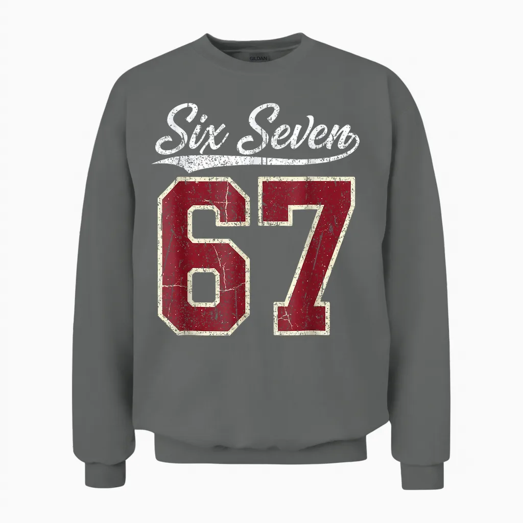 Six Seven Meme Boys Girls Kids 67 Baseball Jersey Unisex Sweatshirt in Graphite Heather