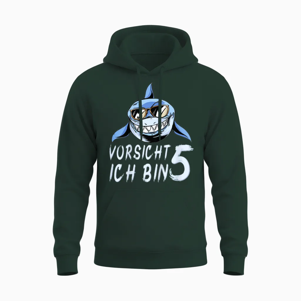 Kinder Hai 5 Jahre Geburtstagsshirt Junge Haifisch Hai 5 Geburtstag Unisex Hoodie in Forest
