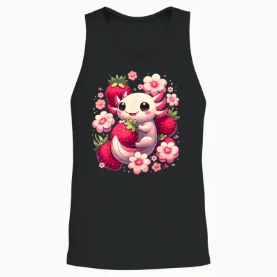 Cute Axolotl Kawaii Anime Axolotl Strawberry T-Shirt, Black, S Unisex Tank Top - Black