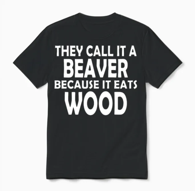Beaver Wood Logo Funny Unisex T-Shirt in Black