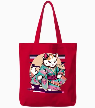 Cat Kimono Tote Bags - Red