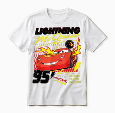 Cars Lightning Mcqueen on Fire T-Shirt, Black Unisex T-Shirt - White