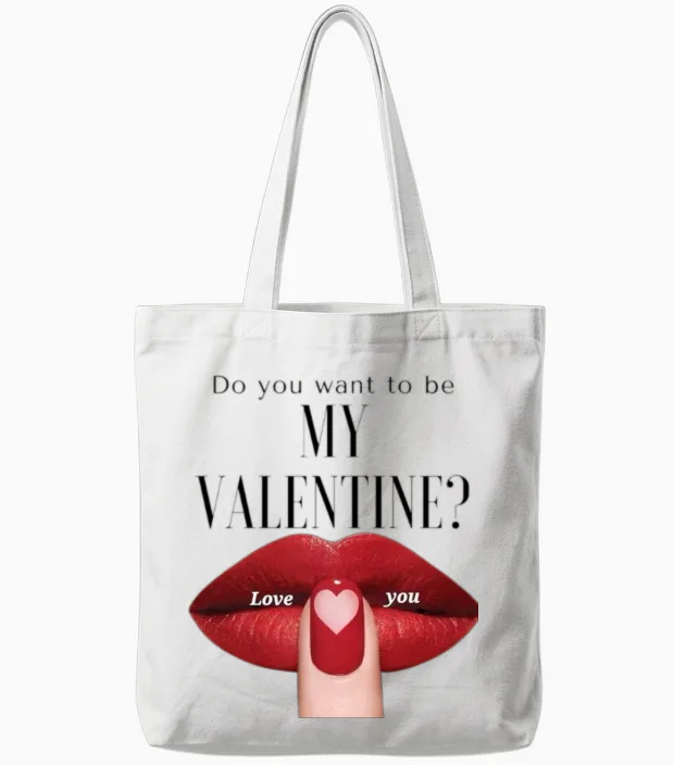Do You Want to Be My Valentine Design Tote Bags in White