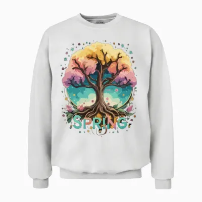 Spring Tree with Flowers Cheerful Colors Unisex Sweatshirt - White