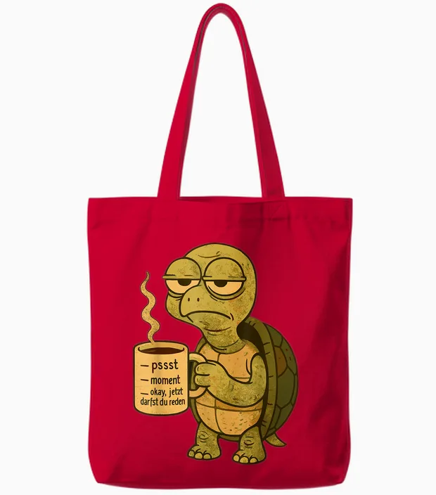 Kaffee Schildkröte Morgenmuffel Koffein Kaffeetasse Lustig Tote Bags in Red