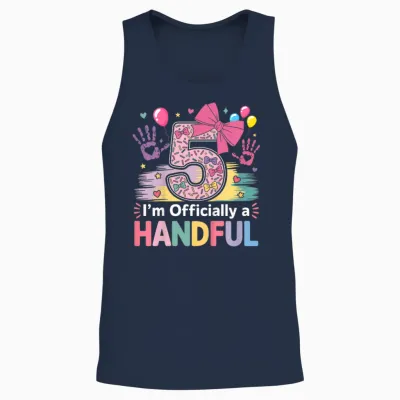 Kids I'm Officially a Handful Five Pink Bow 5th Birthday Girls Unisex Tank Top - Navy