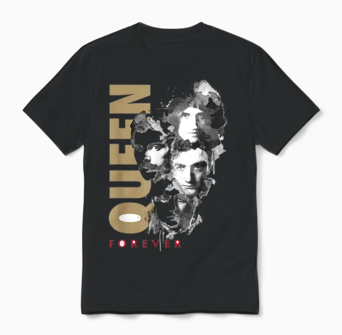 Queen Official Faces Ink Forever T-Shirt, White, S Unisex T-Shirt in Black