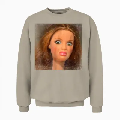 Funny Disgusting Doll Face Meme Unisex Sweatshirt - Sand
