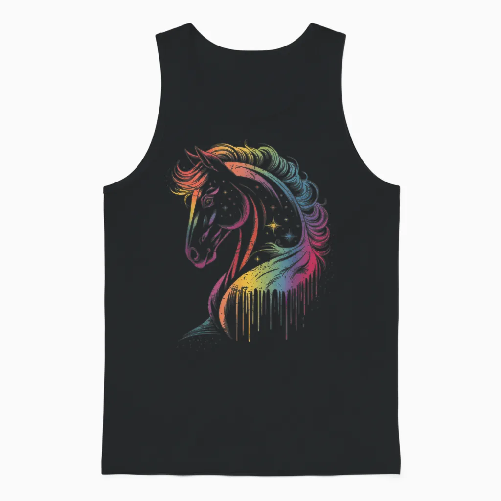 Horse T-Shirt Riding Galloping Horse Motif Dressage Jumping Unisex Tank Top in Black