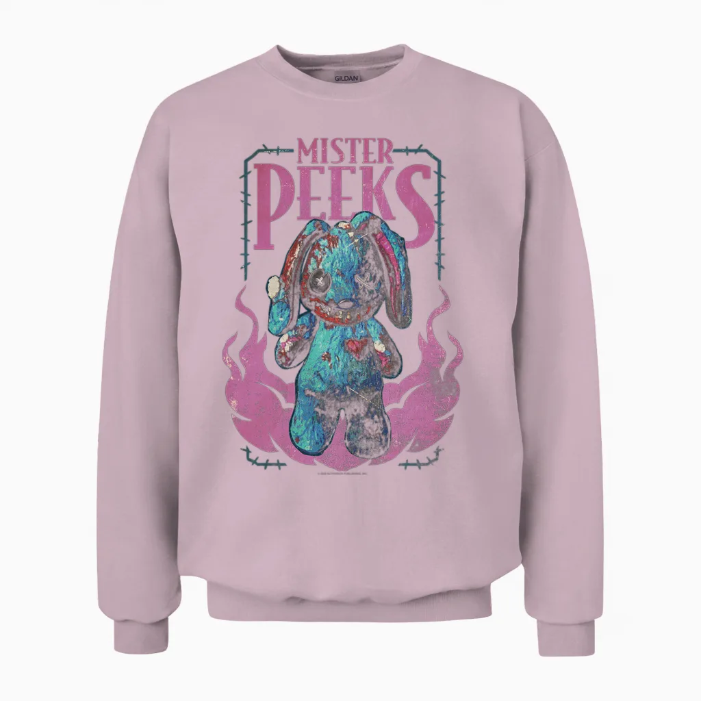 Call of Duty Mister Peeks Zombie Bunny Flames Video Game Unisex Sweatshirt in Light Pink